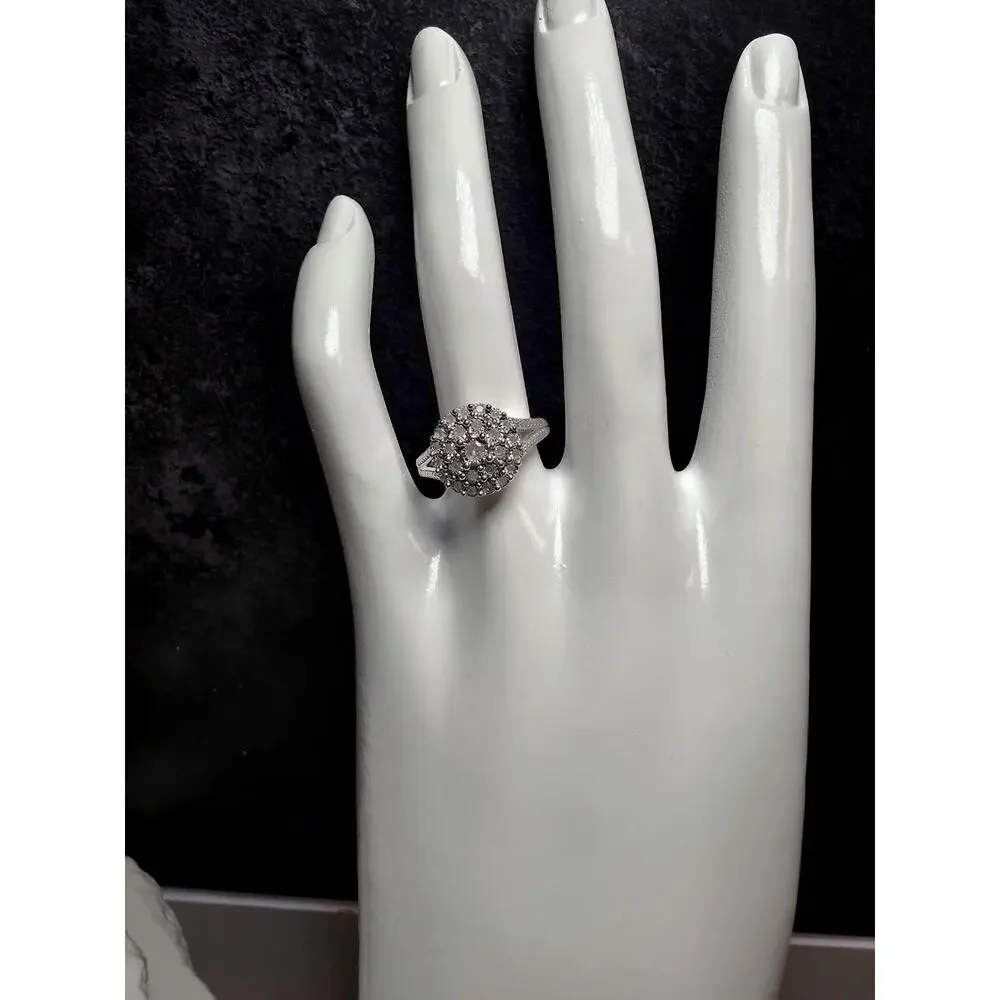 S7 0.23ct Natural White Diamond Cluster Split Band Ring 925 Sterling Silver